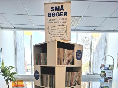 Reol med udstilling af små bøger